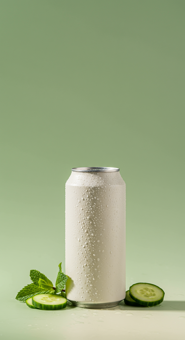 Prebiotic soda can with cucumber and mint
